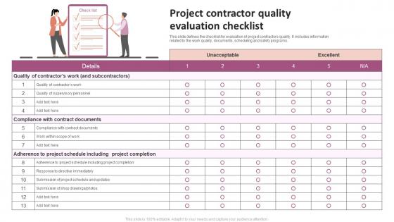 Project Contractor Quality Evaluation Checklist