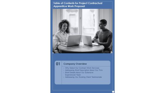 Project Contractual Apprentice Work Team Table Of Contents One Pager Sample Example Document