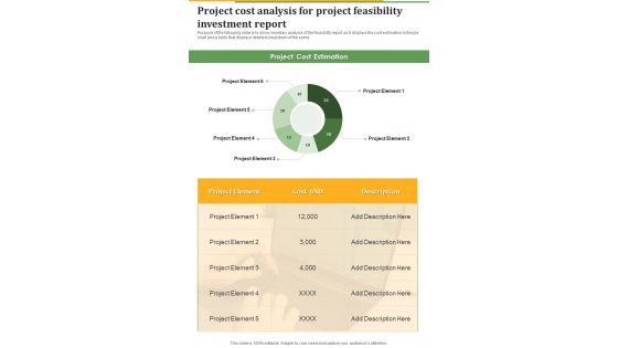 Project Cost Analysis For Project Feasibility Investment Report One Pager Sample Example Document