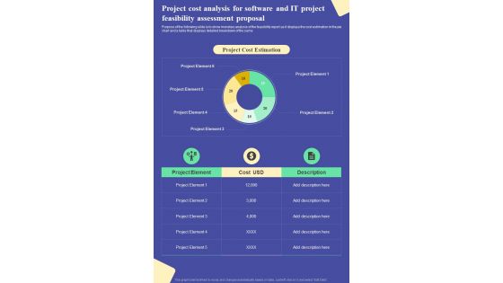Project Cost Analysis For Software And IT Project Feasibility Proposal One Pager Sample Example Document