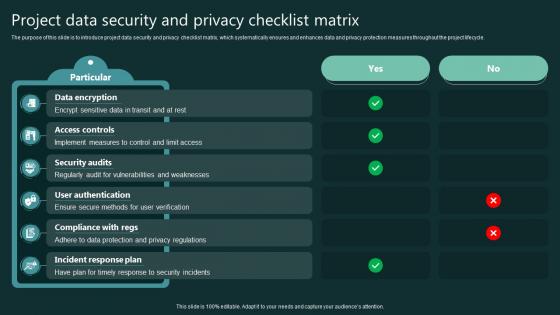 Project Data Security And Privacy Checklist Matrix
