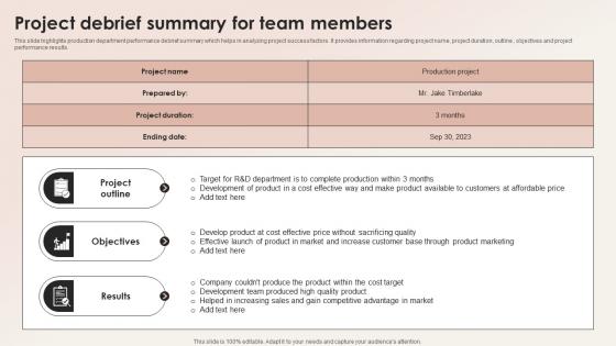 Project Debrief Summary For Team Members