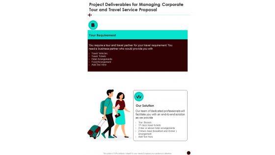 Project Deliverables For Managing Corporate Tour One Pager Sample Example Document