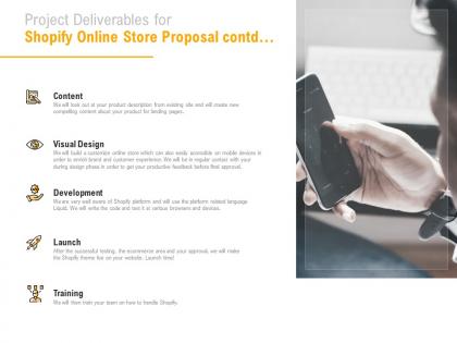 Project deliverables for shopify online store proposal contd ppt powerpoint presentation show icon