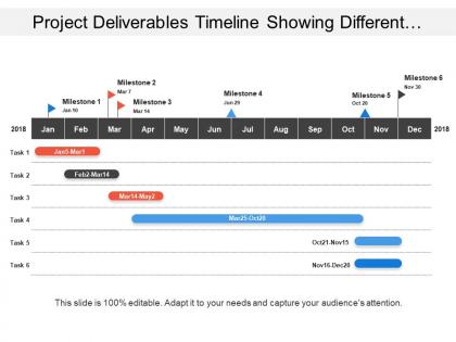 Project deliverables timeline showing different tasks with milestones
