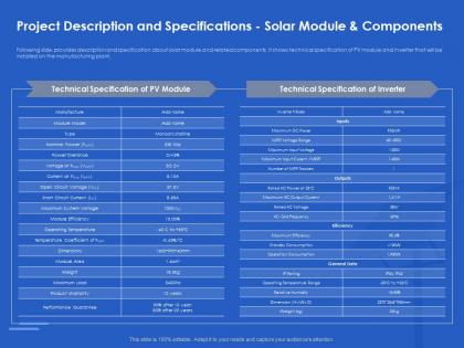 Project description and specifications solar module and components short ppt template