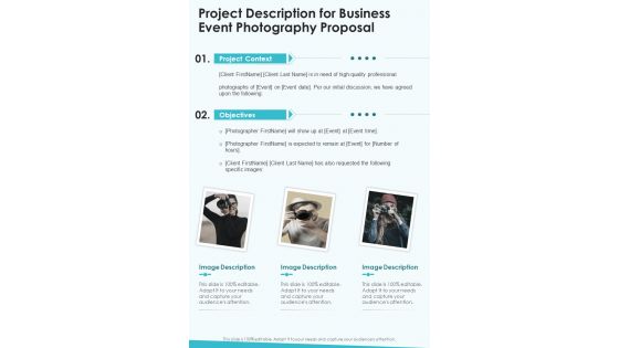 Project Description For Business Event Photography Proposal One Pager Sample Example Document