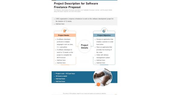 Project Description For Software Freelance Proposal One Pager Sample Example Document