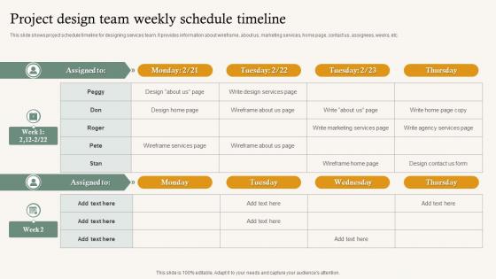 Project Design Team Weekly Schedule Timeline