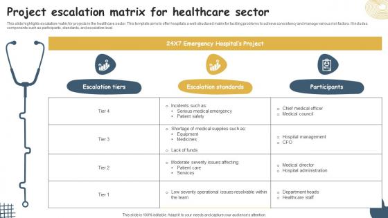 Project Escalation Matrix For Healthcare Sector