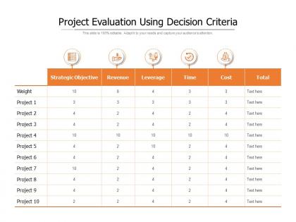 Project evaluation using decision criteria