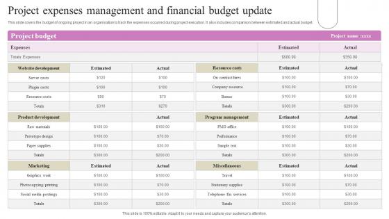 Project Expenses Management And Financial Budget Update