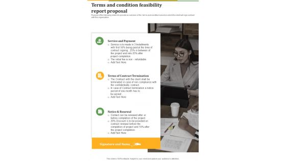 Project Feasibility Investment Report Terms And Condition Feasibility One Pager Sample Example Document