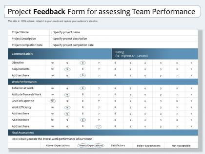 Project feedback form for assessing team performance