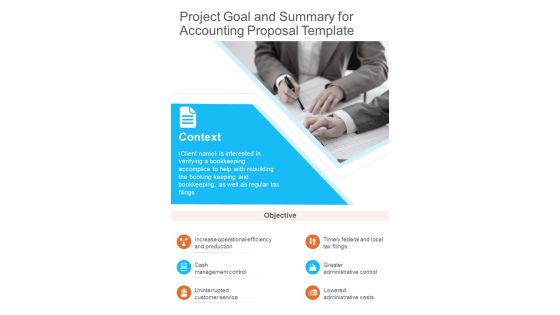 Project Goal And Summary For Accounting Proposal Template One Pager Sample Example Document