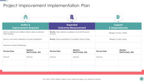Project Improvement Implementation Plan Process Improvement Project Success