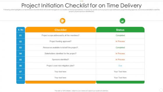 Project initiation checklist for on time delivery
