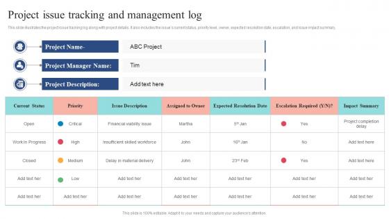 Project Issue Tracking And Management Log