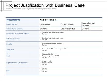 Project justification with business case