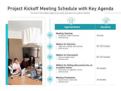 Project kickoff meeting schedule with key agenda