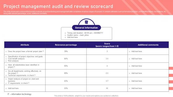 Project Management Audit And Review Scorecard