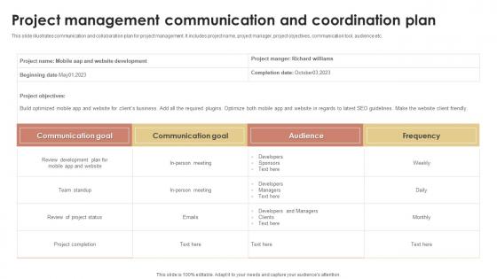 Project Management Communication And Coordination Plan