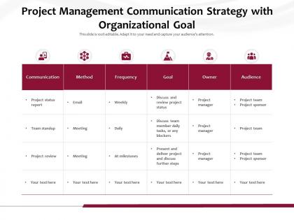 Project management communication strategy with organizational goal