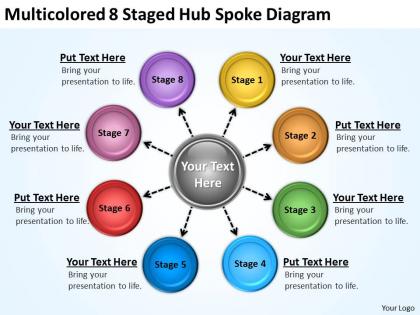 Project management consultancy multicolored 8 staged hub spoke diagram powerpoint templates 0523