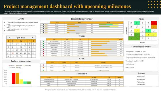 Project Management Dashboard With Upcoming Milestones
