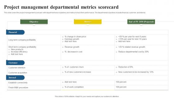 Project Management Departmental Metrics Scorecard