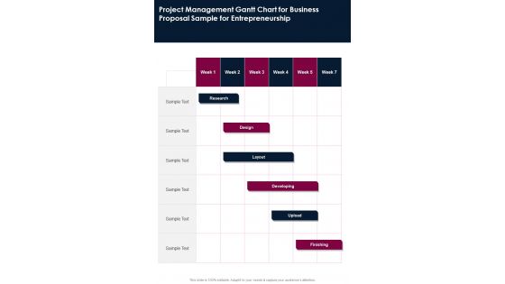 Project Management Gantt Chart Business Sample For Entrepreneurship One Pager Sample Example Document