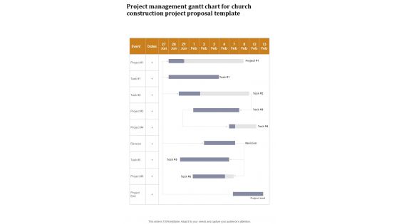 Project Management Gantt Chart For Church Construction One Pager Sample Example Document