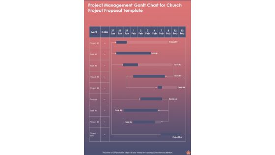Project Management Gantt Chart For Church Project Template One Pager Sample Example Document