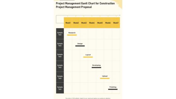 Project Management Gantt Chart For Construction Project One Pager Sample Example Document