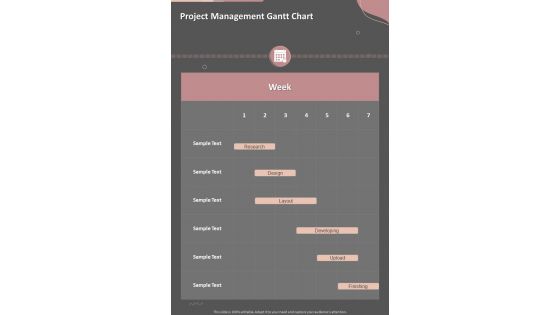 Project Management Gantt Chart For Project Planning One Pager Sample Example Document