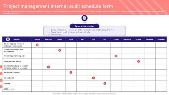 Project Management Internal Audit Schedule Form
