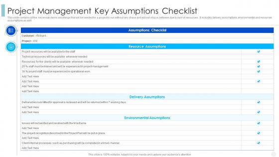 Project Management Key Assumptions Checklist