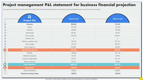 Project Management P And L Statement For Business Financial Projection