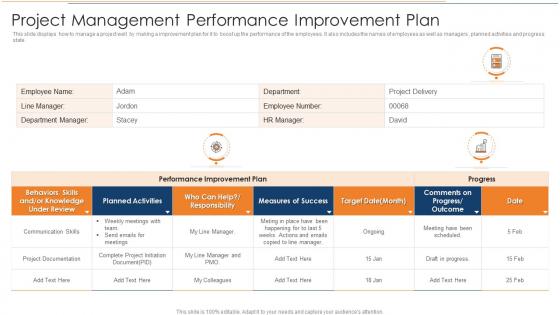 Project Management Performance Improvement Plan