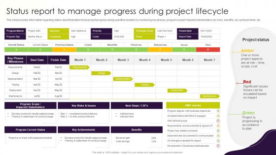 Project Management Plan Playbook Status Report To Manage Progress During Project Lifecycle