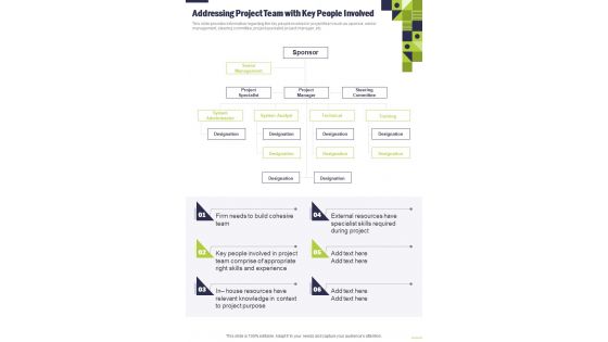 Project Management Playbook Addressing Project Team With Key One Pager Sample Example Document