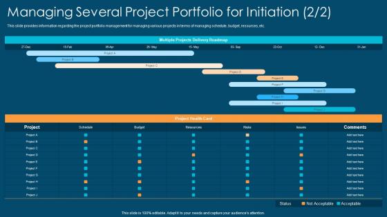 Project management playbook managing several project portfolio for initiation