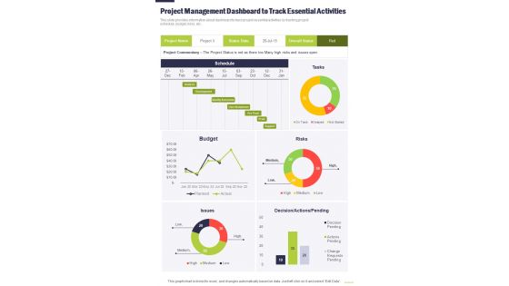 Project Management Playbook Project Management One Pager Sample Example Document
