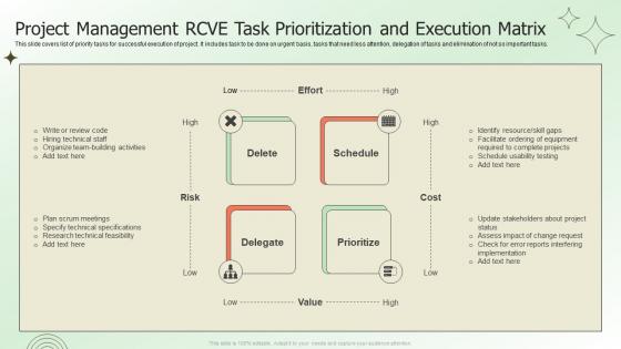 Project Management RCVE Task Prioritization And Execution Matrix