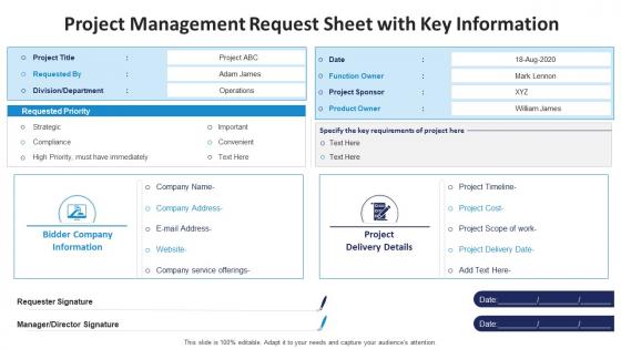 Project Management Request Sheet With Key Information Procurement Templates Bundle