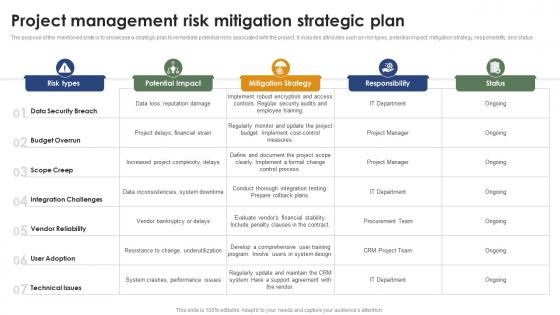 Project Management Risk Mitigation Strategic Plan Mastering Project Management PM SS