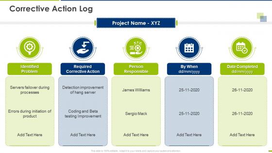 Project management schedule bundle corrective action log ppt show information