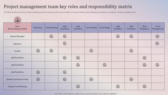 Project Management Team Key Roles And Responsibility Matrix