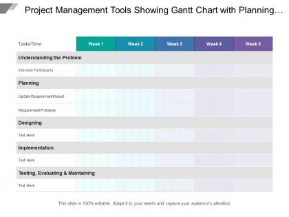 Project management tools showing gantt chart with planning and implementation