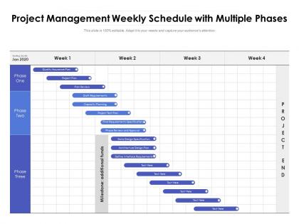 Project management weekly schedule with multiple phases